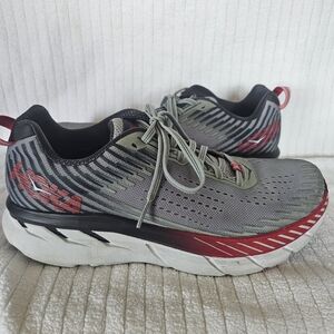Hoka Athletic Shoes in Gray and Red